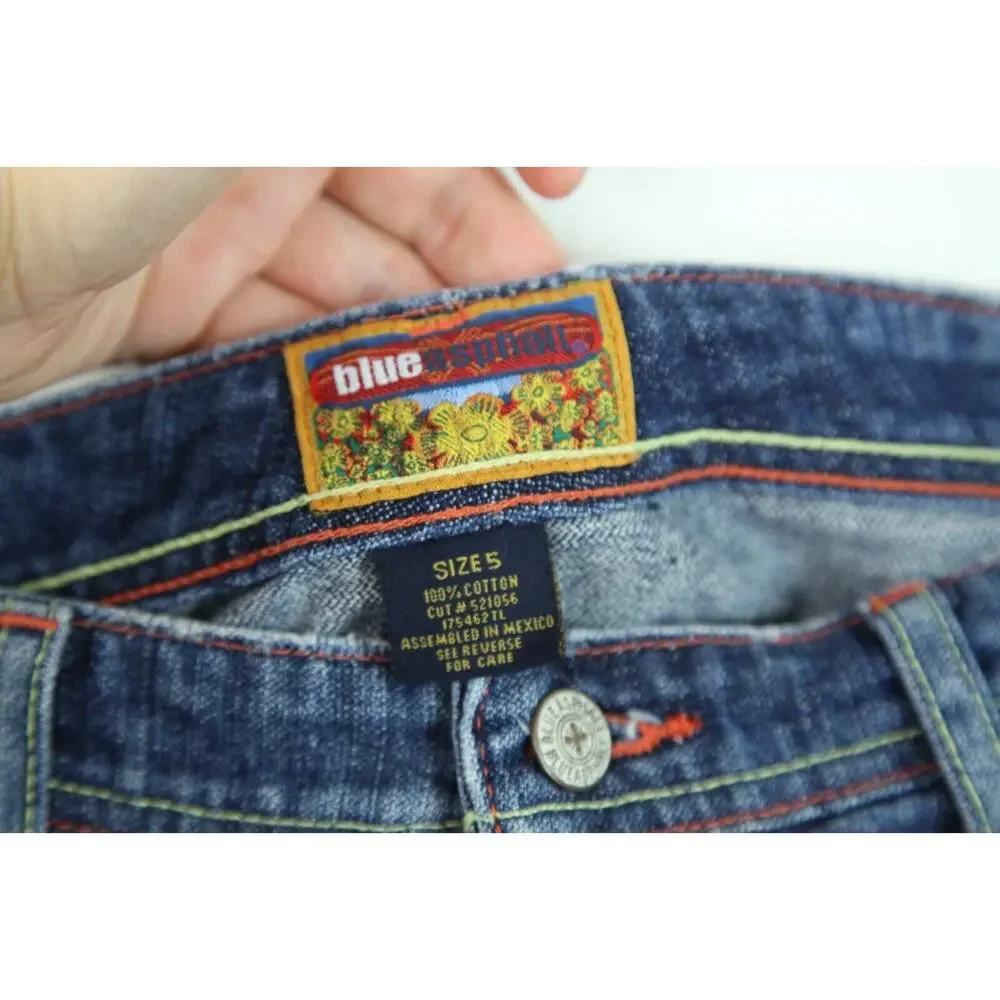 Vintage 90s Y2K Blue Asphalt Low Rise Short Shorts Juniors 5 Hot Pants Denim - Picture 6 of 7